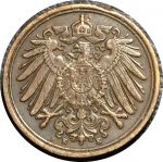 Германия 1894 г. E (Мюльденхуттен) • KM# 10 • 1 пфенниг • Имперский орел • регулярный выпуск • AU ( кат. - $15+ )