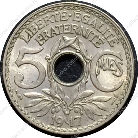 Франция 1917 г. • KM# 865 • 5 сантимов • регулярный выпуск(первый год) • MS BU ( кат. - $40 )