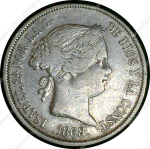 Испания 1868 г. • KM# 628.2 • 40 сентимо • Королева Изабелла II • королевский герб • регулярный выпуск • VF+