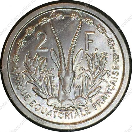 Французская Экваториальная Африка 1948 г. • KM# 7 • 2 франка • голова антилопы • регулярный выпуск • MS BU Люкс!!