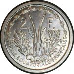 Французская Экваториальная Африка 1948 г. • KM# 7 • 2 франка • голова антилопы • регулярный выпуск • MS BU Люкс!!