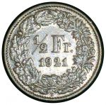 Швейцария 1921 г. B (Берн) • KM# 23 • ½ франка • серебро • регулярный выпуск • XF-AU