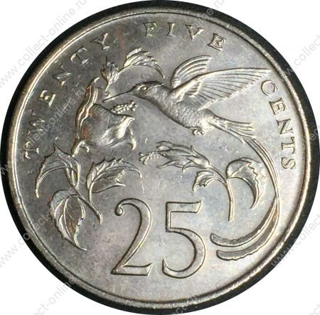 Ямайка 1989 г. • KM# 49 • 25 центов • колибри • герб • регулярный выпуск • MS BU-