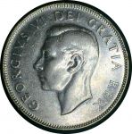 Канада 1950 г. • KM# 45 • 50 центов • Георг VI • серебро • регулярный выпуск • AU