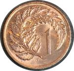 Новая Зеландия 1970 г. • KM# 31.1 • 1 цент • Елизавета II • серебристый папоротник • регулярный выпуск • MS BU