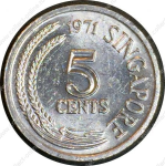 Сингапур 1971 г. • KM# 8 • 5 центов • серия ФАО • рыба • регулярный выпуск • MS BU