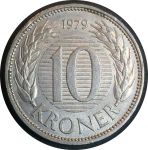 Дания 1979 г. • KM# 864.1 • 10 крон • Королева Маргрете II • регулярный выпуск • AU+