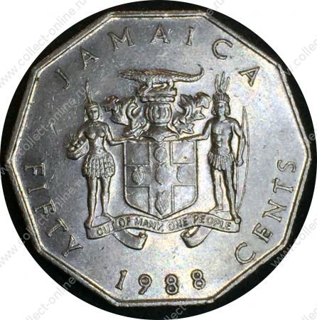 Ямайка 1988 г. • KM# 65 • 50 центов • Маркус Гарви • герб • регулярный выпуск • BU