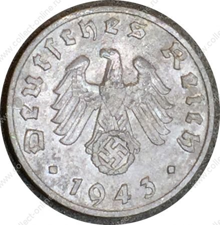 Германия 1943 г. B (Вена) • KM# 97 • 1 рейхспфенниг • орел на венке • регулярный выпуск • XF-AU