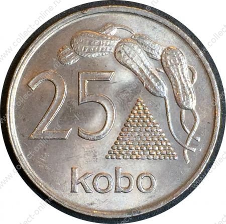 Нигерия 1975 г. • KM# 11 • 25 кобо • герб Нигерии • земляные орехи • регулярный выпуск • MS BU