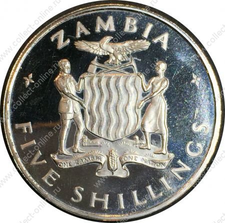 Замбия 1965 г. • KM# 4 • 5 шиллингов • президент Кеннет Каунда • регулярный выпуск • MS BU пруф!