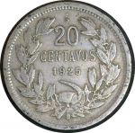 Чили 1925 г. • KM# 167.1 • 20 сентаво • Кондор на скале • регулярный выпуск • VF