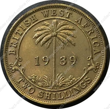 Британская Западная Африка 1939 г. KN • KM# 24 • 2 шиллинга • пальма • регулярный выпуск • MS BU- ( кат. - $55 )