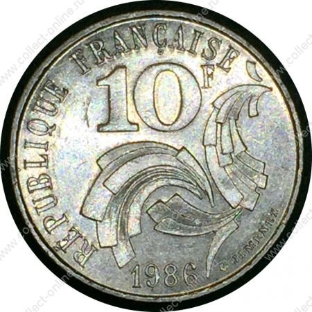 Франция 1986 г. • KM# 959 • 10 франков • "Мадам Республика" • регулярный выпуск • BU- ( кат.- $10 )