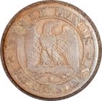 Франция 1856 г. B(Руан) • KM# 776.2 • 2 сантима • Наполеон III • регулярный выпуск • F