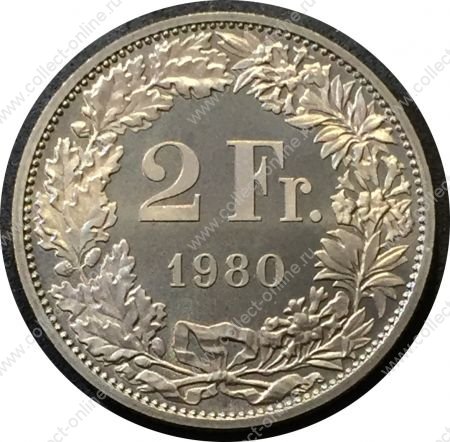 Швейцария 1980 г. • KM# 21a.1 • 2 франка • регулярный выпуск • MS BU пруф!