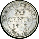 Ньюфаундленд 1912 г. • KM# 15 • 20 центов • Георг V • серебро • регулярный выпуск(год-тип) • VF-