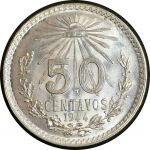 Мексика 1944 г. • KM# 447 • 50 сентаво • серебро • регулярный выпуск • MS BU Люкс!!!