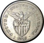 Филиппины 1910 г. S • KM# 172 • 1 песо • американский орел на щите • серебро • регулярный выпуск • F-VF*