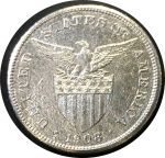 Филиппины 1908 г. S • KM# 172 • 1 песо • американский орел на щите • серебро • регулярный выпуск • XF-