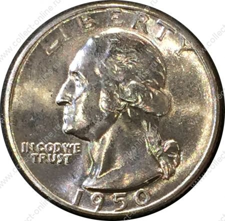 США 1950 г. • KM# 164 • квотер (25 центов) • Джордж Вашингтон • серебро • регулярный выпуск • MS BU Люкс!!