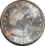 США 1999 г. P • KM# 207 • 1 доллар • Сьюзен Энтони • орел на луне • регулярный выпуск • MS BU Люкс!