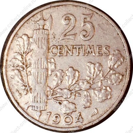 Франция 1904 г. • KM# 856 • 25 сантимов • регулярный выпуск • XF+