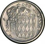 Монако 1968 г. • KM# 145 • ½ франка • Ренье III • герб княжества • регулярный выпуск • AU+