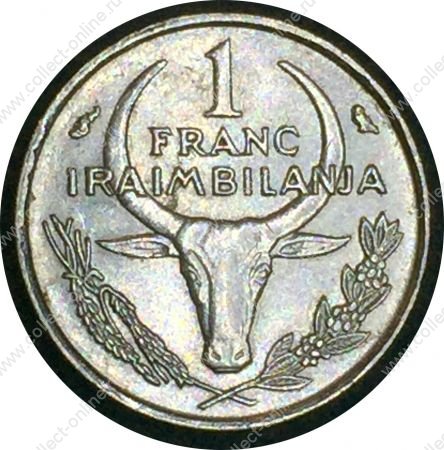 Мадагаскар 1966 г. • KM# 8 • 1 франк • голова быка • регулярный выпуск • BU