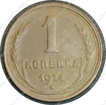 СССР 1924 г. • KM# Y76 • 1 копейка • герб СССР • регулярный выпуск • VF+