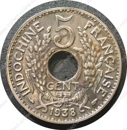 Французский Индокитай 1938 г. • KM# 18.1a • 5 центов • регулярный выпуск • XF