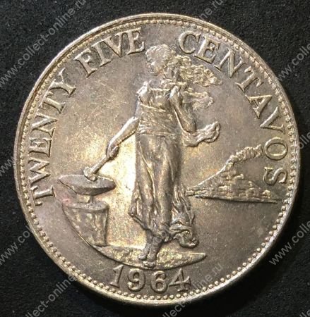 Филиппины 1964 г. D • KM# 189.1 • 25 сентаво • герб страны • регулярный выпуск • BU