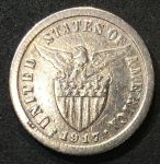 Филиппины 1908 г. S • KM# 170 • 20 сентаво • американский орел на щите • серебро • регулярный выпуск • VF+