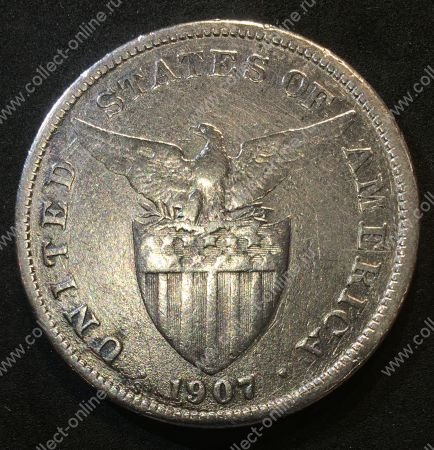 Филиппины 1907 г. S • KM# 172 • 1 песо • американский орел на щите • серебро • регулярный выпуск • F-