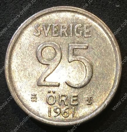 Швеция 1961 г. • KM# 824 • 25 эре • билон • Корона • регулярный выпуск • BU-