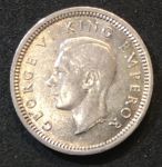 Новая Зеландия 1942 г. • KM# 7 • 3 пенса • серебро • регулярный выпуск • MS BU (кат - $20-40 )