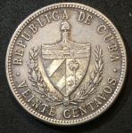Куба 1949 г. KM# 13.2 • 20 сентаво • герб страны • регулярный выпуск • XF-AU (серебро)