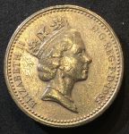 Великобритания 1985 г. • KM# 941 • 1 фунт • лук-порей в короне(символ Уэльса) • регулярный выпуск • XF+