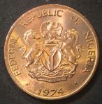 Нигерия 1974 г. • KM# 8.1 • 1 кобо • герб Нигерии • нефтяные вышки • регулярный выпуск • MS BU люкс!!