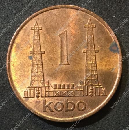 Нигерия 1973 г. • KM# 8.1 • 1 кобо • герб Нигерии • нефтяные вышки • регулярный выпуск • MS BU*