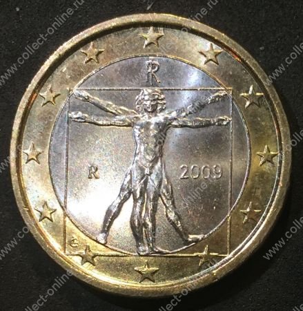 Италия 2009 г. KM# 250 • 1 евро • рисунок Леонардо да Винчи • регулярный выпуск • MS BU люкс!