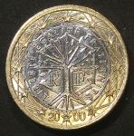Франция 2000 г. • KM# 1288 • 1 евро • "Дерево свободы" • регулярный выпуск • BU ( кат. - $4.00 )