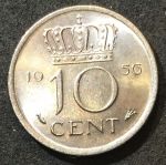 Нидерланды 1956 г. • KM# 182 • 10 центов • королева Юлиана • регулярный выпуск • MS BU ( кат.- $12,00 )