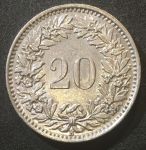 Швейцария 1962 г. B (Берн) • KM# 29a • 20 раппенов • регулярный выпуск • MS BU ( кат.- $8,00 )