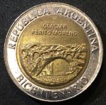 Аргентина 2010 г. • KM# 160 • 1 песо • 200-летие Республики • Ледник Перито-Морено • памятный выпуск • MS BU