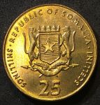 Сомали 2001 г. • KM# 103 • 25 шиллингов • герб • футболист • регулярный выпуск • MS BU