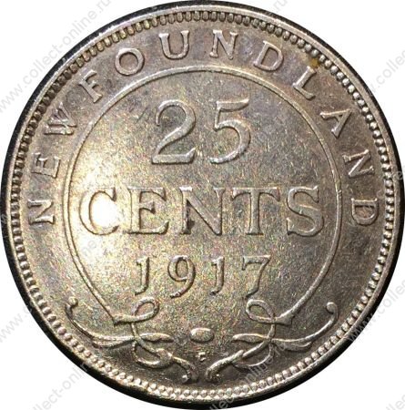 Ньюфаундленд 1917 г. C • KM# 17 • 25 центов • Георг V • серебро • регулярный выпуск • XF-