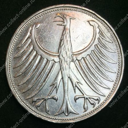 Германия ФРГ 1951 г. • D (Мюнхен) KM# 112.1 • 5 марок • серебро • первый год чеканки типа • регулярный выпуск • AU* ( кат.- $30,00 )