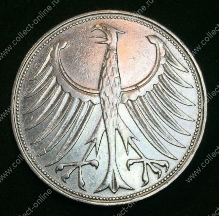 Германия ФРГ 1951 г. • D (Мюнхен) KM# 112.1 • 5 марок • серебро • первый год чеканки типа • регулярный выпуск • XF-AU ( кат.- $20,00 )