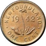 Ньюфаундленд 1942 г. • KM# 18 • 1 цент • Георг VI • регулярный выпуск • UNC красн.